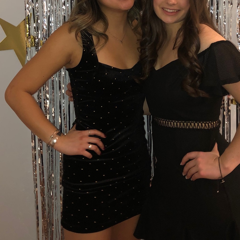 WORN ONCE*** suede gold beaded black dress